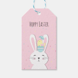 Cute Easter bunny pink background Gift Tags