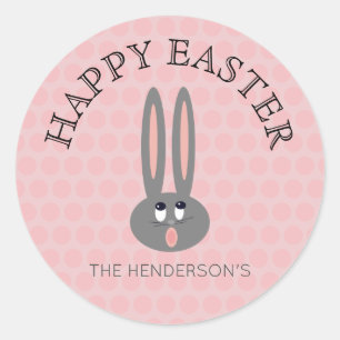 Cute Easter Bunny Pink Dots Personalised Classic Round Sticker