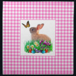 Cute Easter Bunny Pink Gingham Cloth Napkin<br><div class="desc">Your Easter table will look pretty with these darling pink and white gingham checked cloth napkins.  This napkin was made to go with the matching tablecloth.  The bunny design in the centre is one of my collages,  each element was set by hand before being grouped.</div>