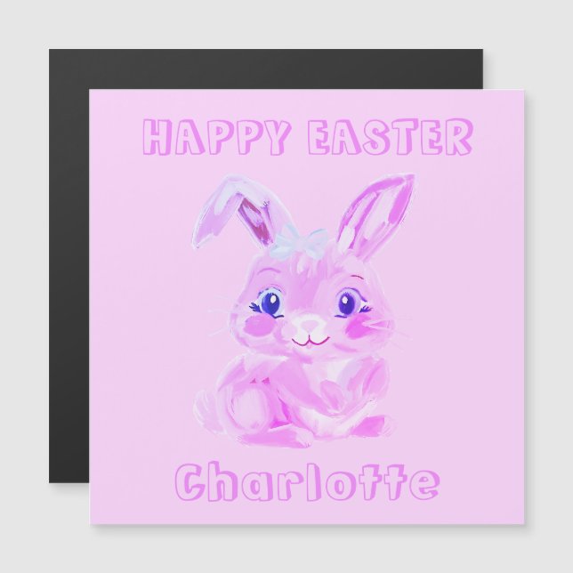 Cute Easter Bunny Pink Name Refrigerator Card (Front/Back)