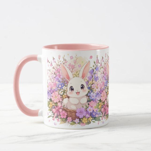 Cute Easter Bunny Pink Two-Tone Coffee Mug (Left)