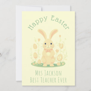 Cute Easter Bunny Preschool Teacher Yellow Holiday Card