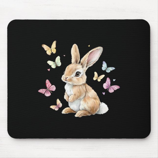 Cute Easter Bunny Rabbit Butterfly Pullover Hoodie Mouse Mat (Front)