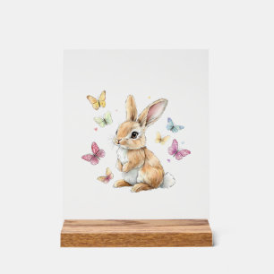 Cute Easter Bunny Rabbit Butterfly T-Shirt Acrylic Sign