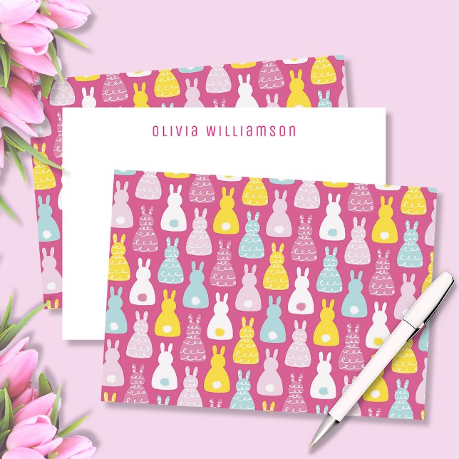 Cute Easter Bunny Rabbit Card (Cute pink bunny design personalized notecards. Great for Easter or for kids.)