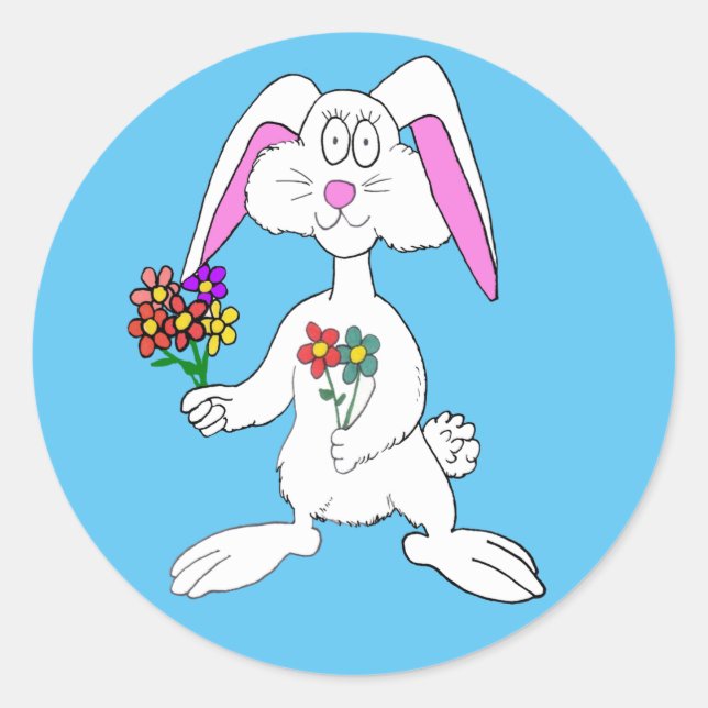 Cute Easter Bunny Rabbit Cartoon Classic Rou Classic Round Sticker (Front)