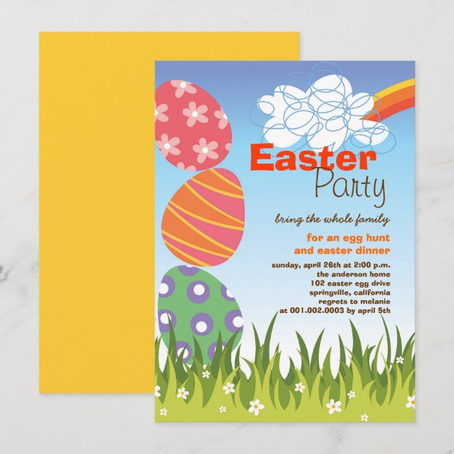 Cute Easter Bunny Rabbit Eggs Rainbow Party Invite (Front/Back)