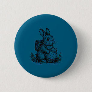 Cute easter bunny rabbit holding egg basket 6 cm round badge