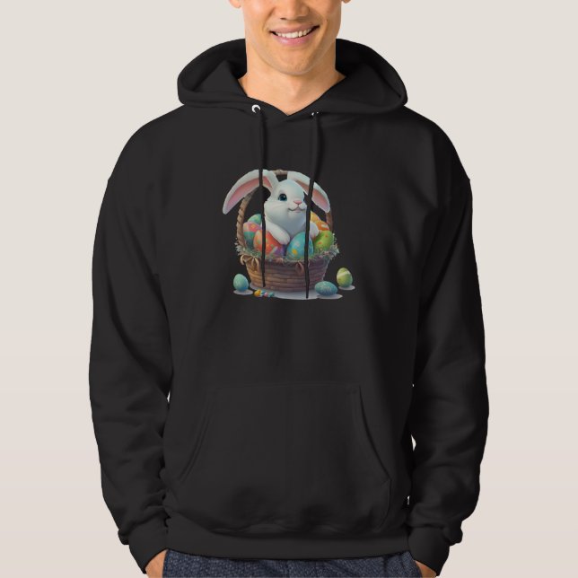Cute Easter Bunny Rabbit in a Basket full of Eggs Hoodie (Front)