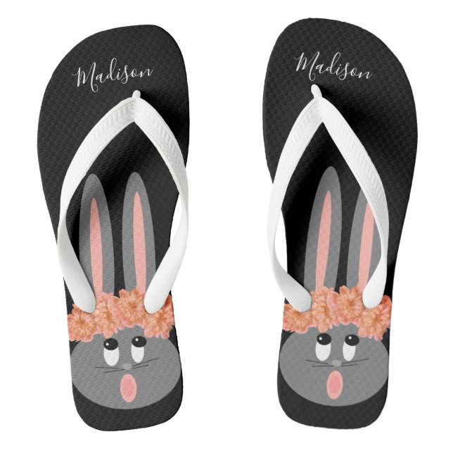 Cute Easter Bunny Rabbit Modern Personalised Flip Flops (Footbed)