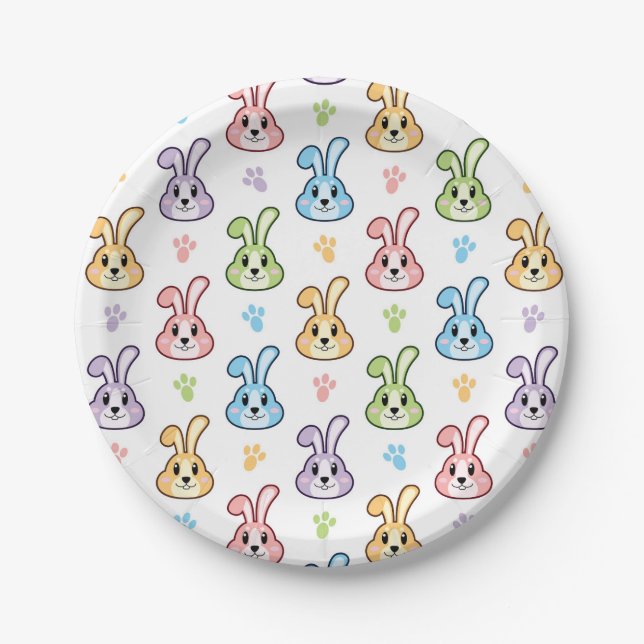 Cute Easter Bunny Rabbit Pattern | Holidays Paper Plate (Front)