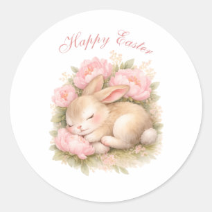 Cute Easter Bunny Rabbit Pink Blush Peony Classic Round Sticker