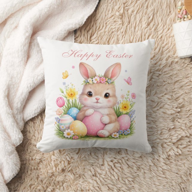 Cute Easter Bunny Rabbit Pink Blush Peony Cushion (Blanket)