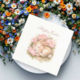 Cute Easter Bunny Rabbit Pink Blush Peony Napkin