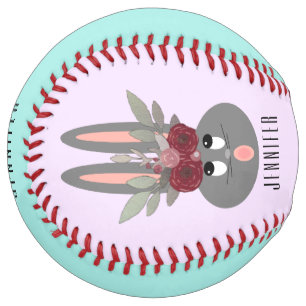Cute Easter Bunny Rabbit Purple Teal Floral Chic Softball