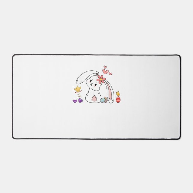 Cute Easter Bunny Rabbit with Eggs Baby Chicks Hap Desk Mat (Front)