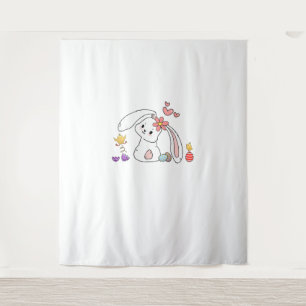 Cute Easter Bunny Rabbit with Eggs Baby Chicks Hap Tapestry