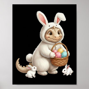 Cute Easter Bunny Rabbit With Eggs Whimsical Drago Poster