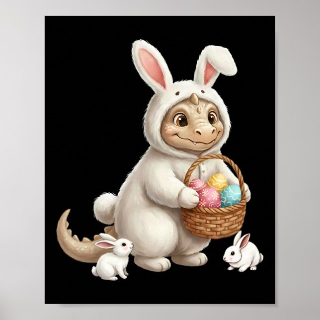 Cute Easter Bunny Rabbit With Eggs Whimsical Drago Poster (Front)