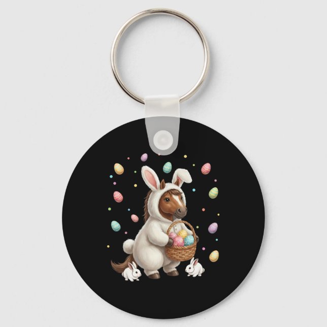 Cute Easter Bunny Rabbit With Eggs Whimsical Horse Key Ring (Front)