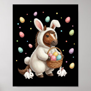 Cute Easter Bunny Rabbit With Eggs Whimsical Horse Poster
