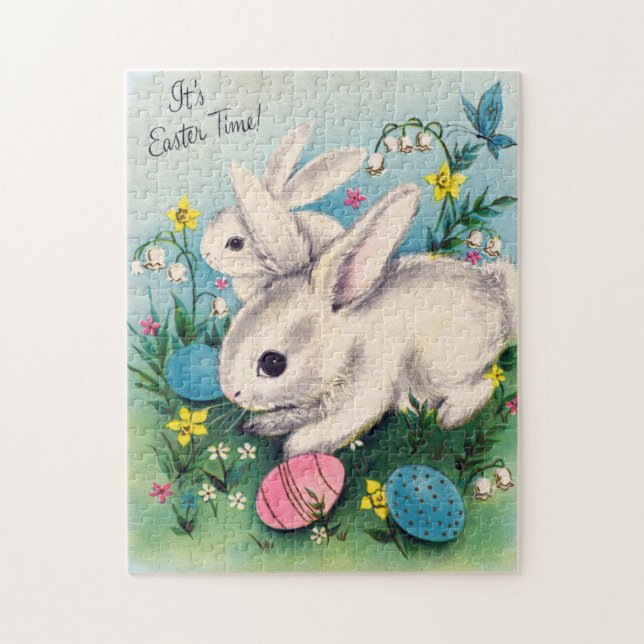 cute Easter bunny retro vintage jigsaw puzzle (Vertical)