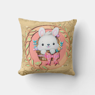 Cute Easter Bunny Sitting in The Basket Cushion