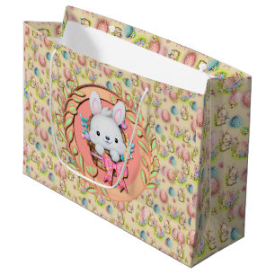 Cute Easter Bunny Sitting in The Basket Large Gift Bag