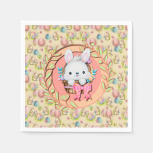 Cute Easter Bunny Sitting in The Basket Napkin