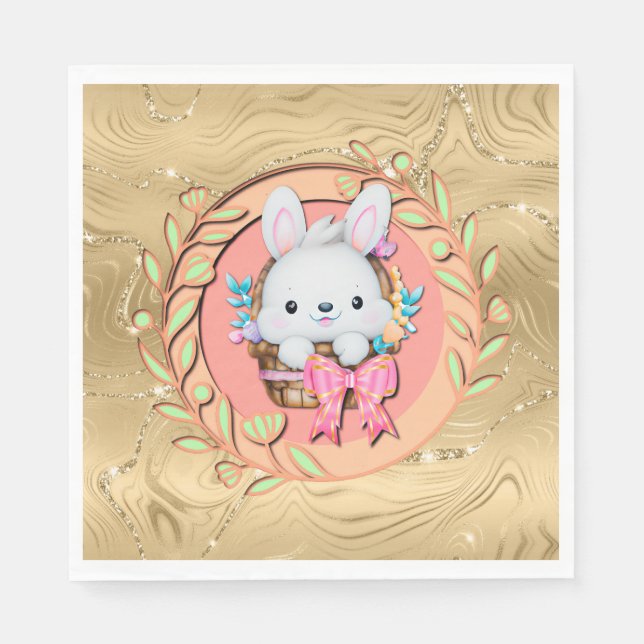 Cute Easter Bunny Sitting in The Basket Napkin (Front)
