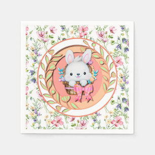 Cute Easter Bunny Sitting in The Basket Napkin