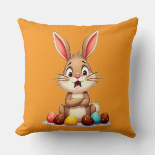 Cute Easter Bunny Sitting with Chocolate almofada Cushion