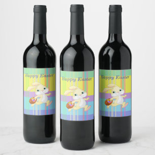 Cute Easter Bunny,Spring Colours,Holiday Wine Label