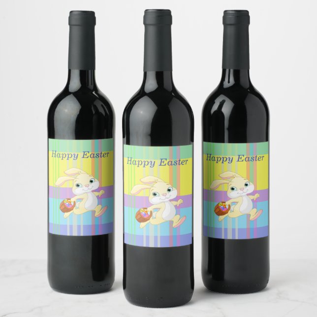 Cute Easter Bunny,Spring Colours,Holiday Wine Label (Bottles)