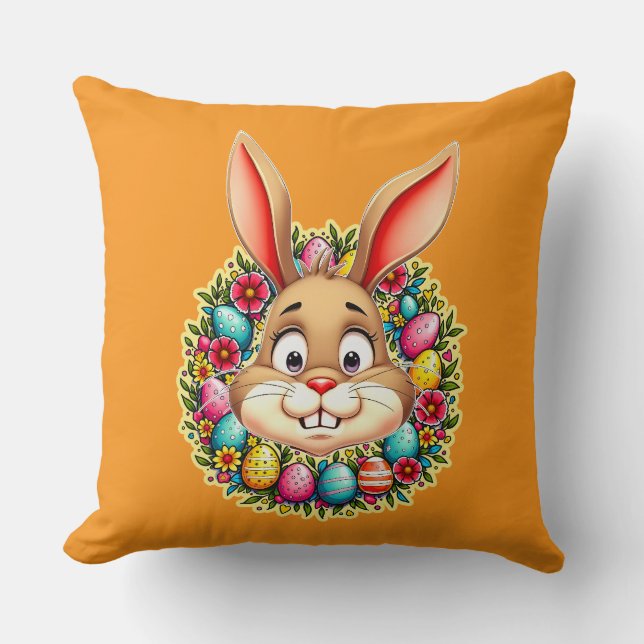 Cute Easter Bunny – Spring Flowers almofada Cushion (Front)