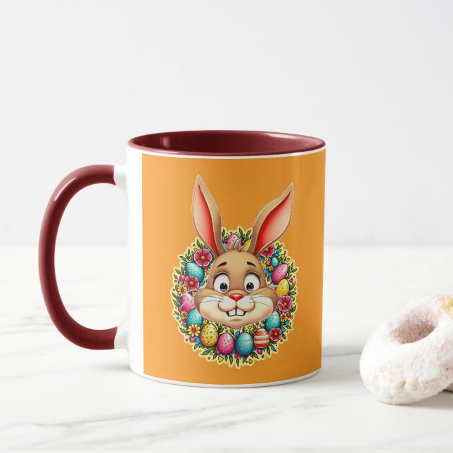 Cute Easter Bunny – Spring Flowers caneca Mug (With Donut)