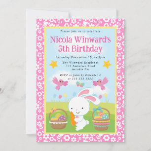 Cute Easter Bunny Spring Kids Birthday  Invitation