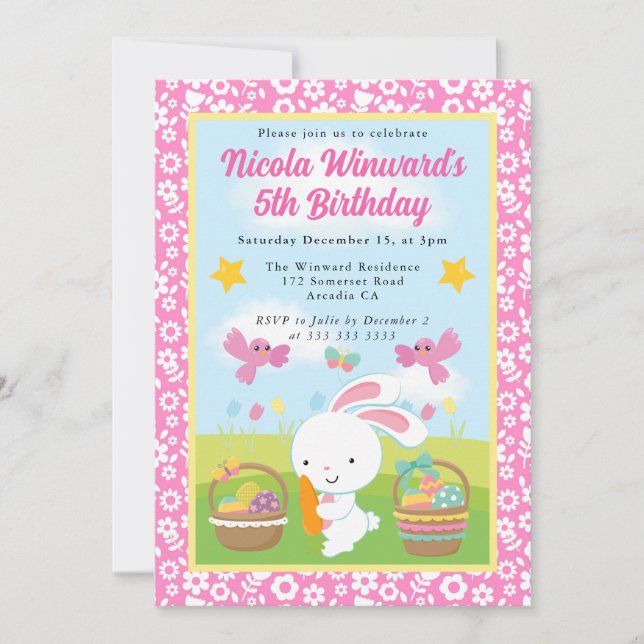 Cute Easter Bunny Spring Kids Birthday  Invitation (Front)