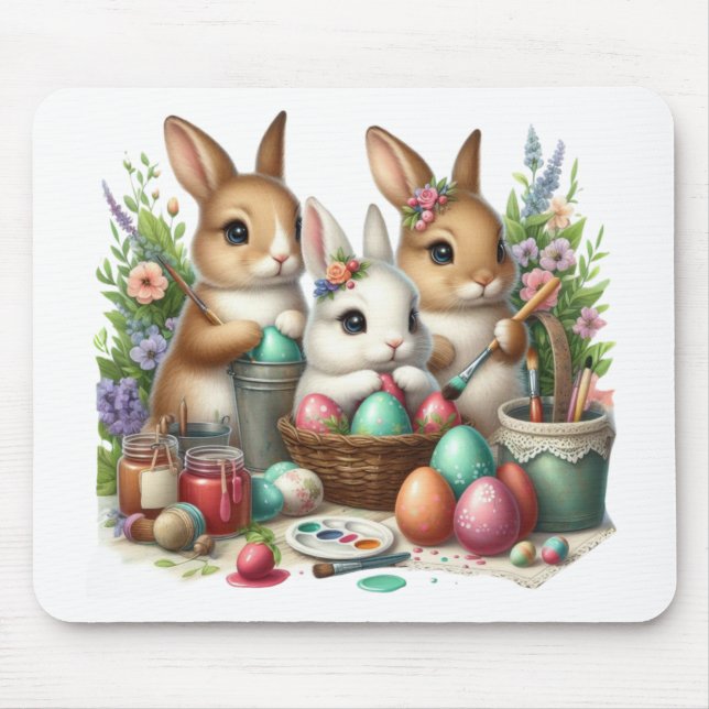 Cute, Easter Bunny/Spring paint party Mouse Mat (Front)