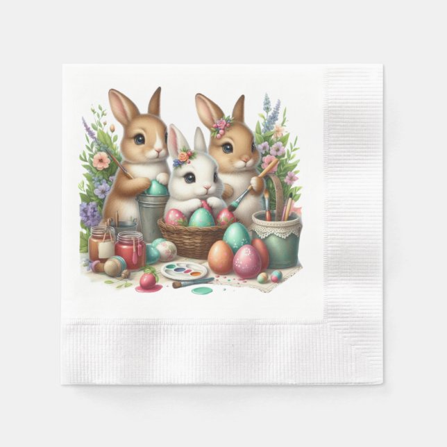 Cute, Easter Bunny/Spring paint party Napkin (Front)