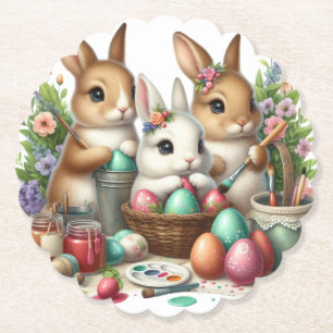 Cute, Easter Bunny/Spring paint party Paper Coaster