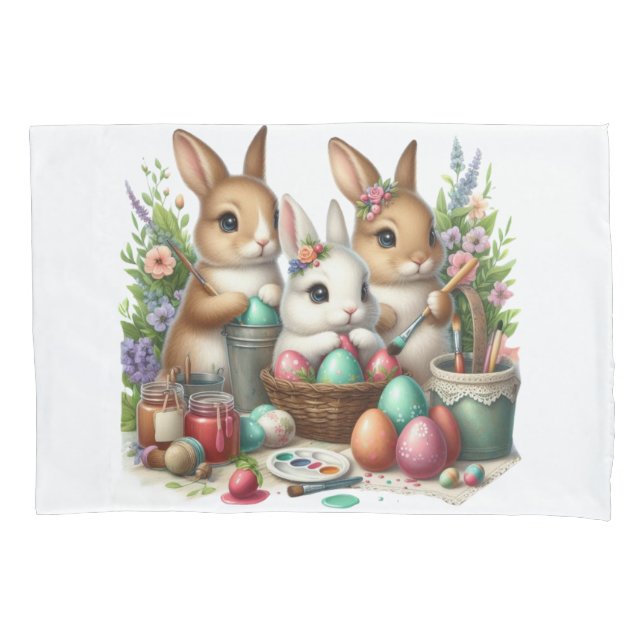 Cute, Easter Bunny/Spring paint party Pillowcase (Front)