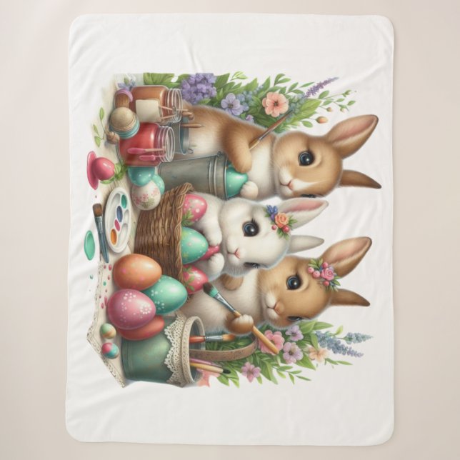 Cute, Easter Bunny/Spring paint party Sherpa Blanket (Front)