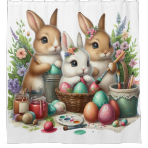 Cute, Easter Bunny/Spring paint party Shower Curtain