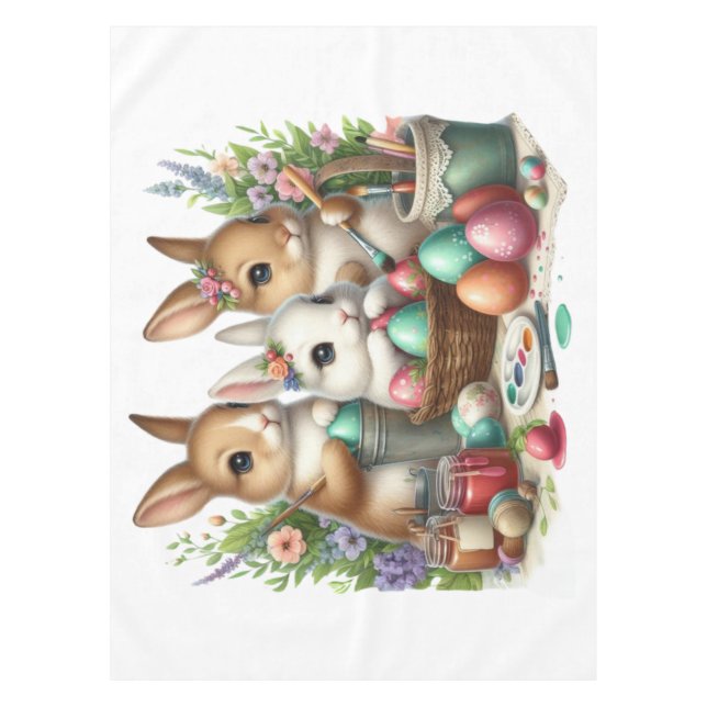 Cute, Easter Bunny/Spring paint party Tablecloth (Front)