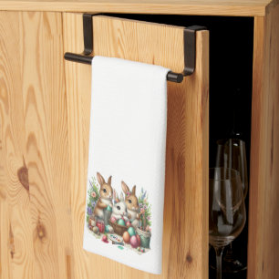 Cute, Easter Bunny/Spring paint party Tea Towel