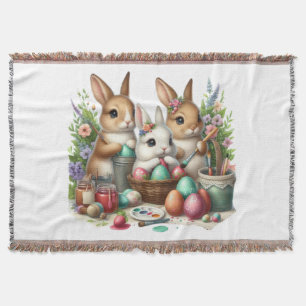 Cute, Easter Bunny/Spring paint party Throw Blanket