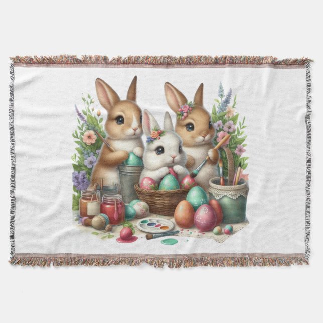 Cute, Easter Bunny/Spring paint party Throw Blanket (Front)