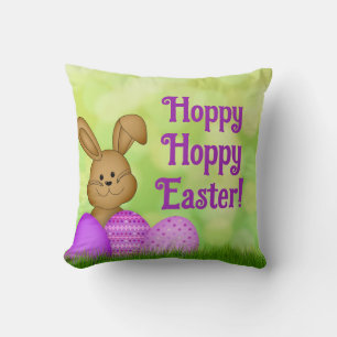 Cute Easter Bunny Spring Watercolor Green Purple Cushion
