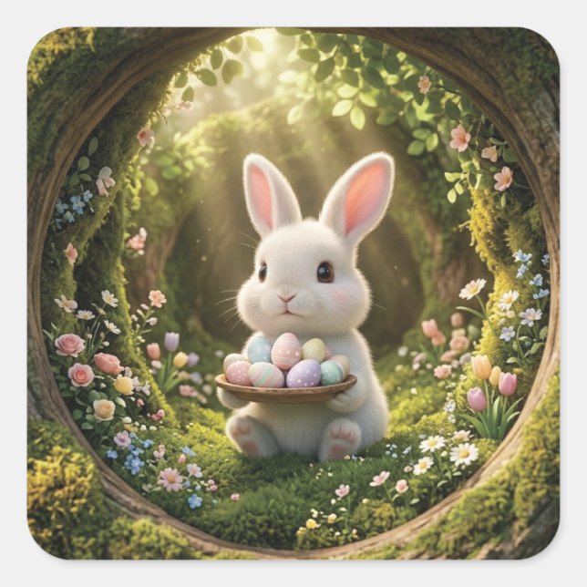 Cute Easter Bunny Square Sticker (Front)